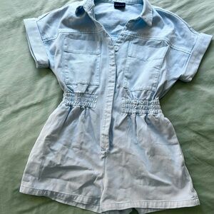 Denim Buttoned Romper, Light Blue